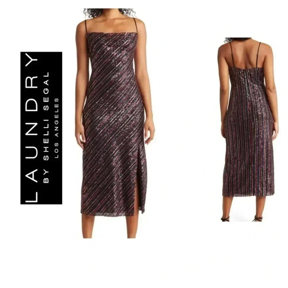 🆕 LAUNDRY BY SHELLI SEGAL COLORFUL SEQUIN SLIP DRESS 10🆕